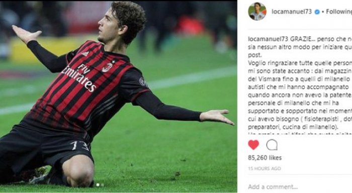 Shkrimi emocionues i Locatellit në Instagram pas largimit nga Milani