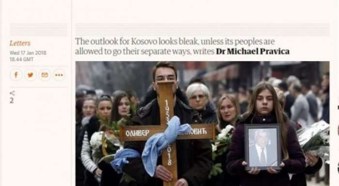 'The Guardian' publikon një letër ku bëhet thirrje për ndarje të Kosovës