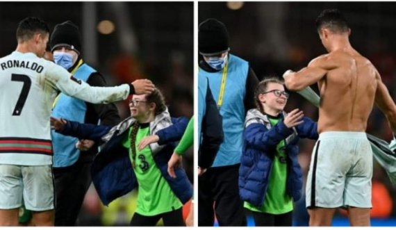 Tifozja e vogël “pushtoi” fushën në Dublin, Ronaldo i dhuroi fanellën