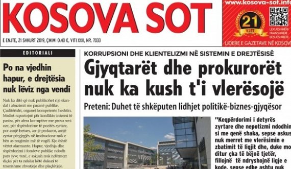 Kosova Sot, gazeta që lindi në kohë të vështira, simbol i besimit dhe informimit të drejtë, ushtarë në luftë për liri dhe dritare e hapur në ndërtimin e shteti në liri e demokraci