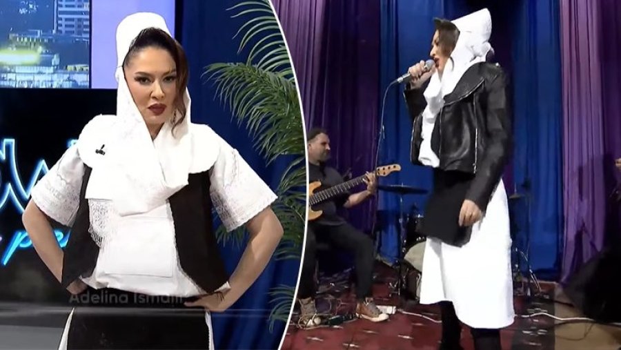 Adelina Ismaili në emisionin e saj shfaqet me “veshjen e katundit”, këndon “Me gojë hapur ka mbetur Serbia”