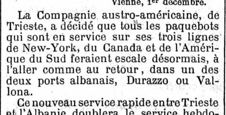 LE FIGARO (1913) / KRIJIMI I LINJËS SË RE DETARE QË DO TË LIDHË DURRËSIN DHE VLORËN ME NJU JORKUN, KANADANË DHE AMERIKËN E JUGUT