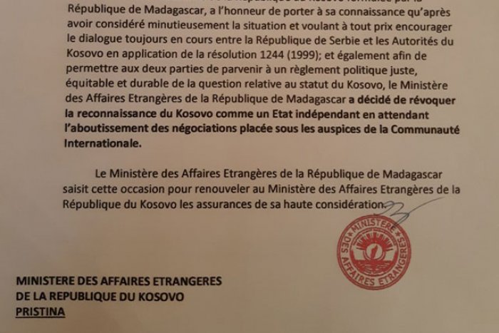 Nota për “çnjohje” nga Madagaskari raportohet se erdhi edhe në adresë të Prishtinës