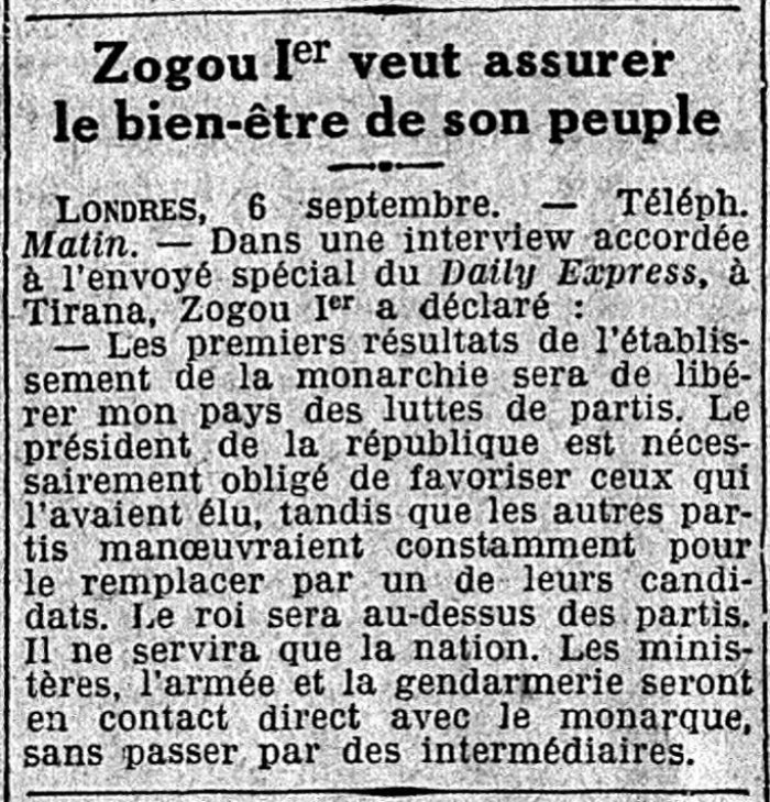 MBRETI ZOG PËR DAILY EXPRESS (1928) : JA ARSYEJA E THEMELIMIT TË MONARKISË  !