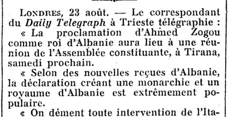 “Përgënjeshtrohet çdo ndërhyrje e Italisë në shpalljen e Mbretërisë Shqiptare ! Ky përgënjeshtrim është i saktë !”