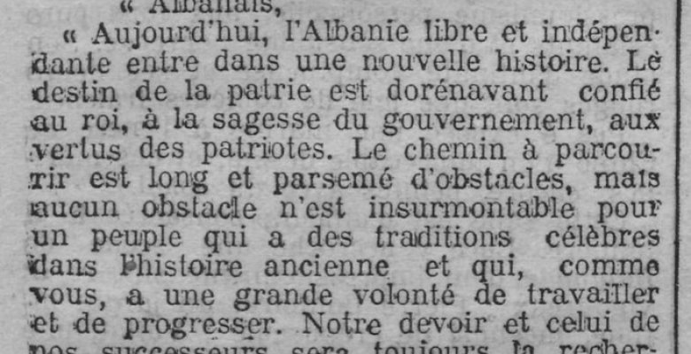 'Le Radical' (1914) Deklarata e Princ Vidit, para ngritjes në fron, për popullin shqiptar