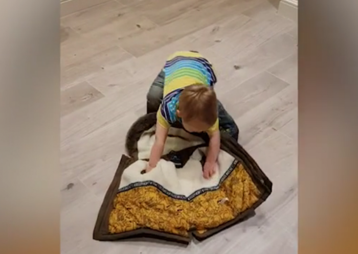 Vogëlushi 2 vjeçar i tregon babait një trik për të veshur vetëm me një lëvizje xhaketën (Video)