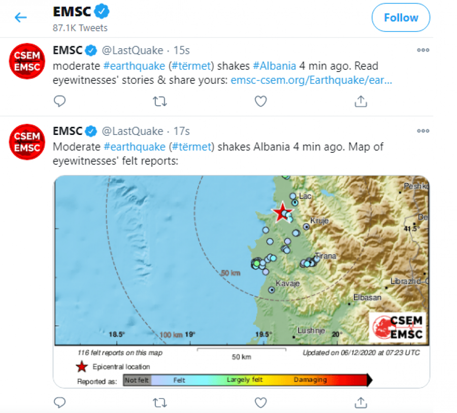 Tërmet në Shqipëri