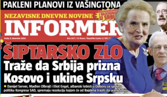 Gazeta e Vuçiqit ofendon shqiptarët dhe kryqëzon Albrightin, Serwerin dhe Engelin