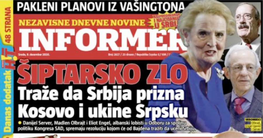 Gazeta e Vuçiqit ofendon shqiptarët dhe kryqëzon Albrightin, Serwerin dhe Engelin