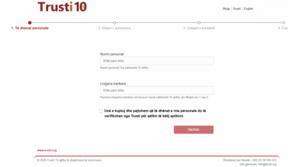 Rikthehet ueb-faqja e Trustit, ja ku mund të aplikoni për tërheqjen e parave