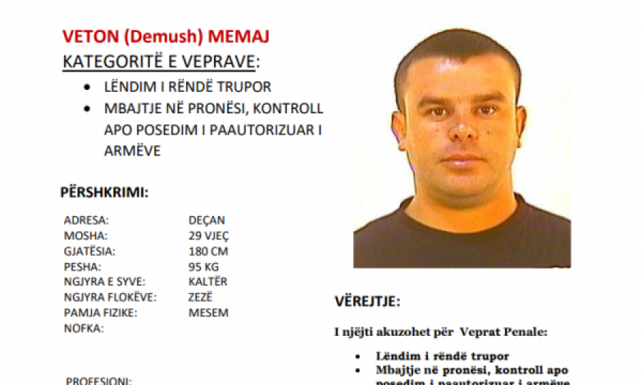 Policia kërkon ndihmë për kapjen e 29 vjeçarit nga Deçani