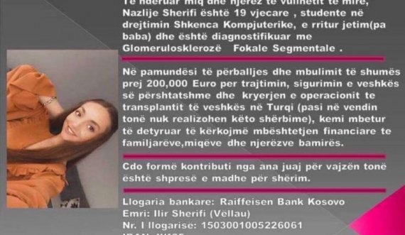 19-vjeçarja Nazlije Sherifi nga Mitrovica ka nevojë për ndihmën tuaj
