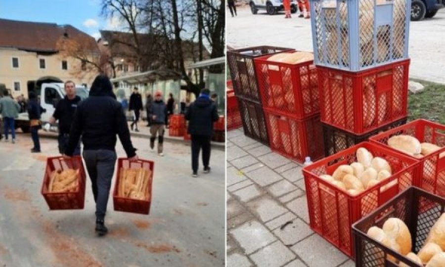 Kosovari nga Hasi shpërndanë bukë falas për të prekurit nga tërmeti në Kroaci