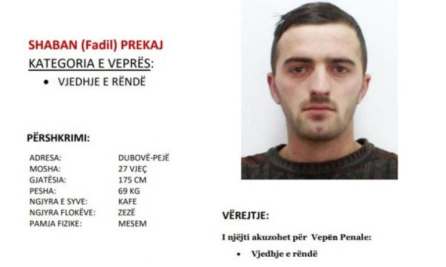 Lajmërojeni menjëherë Policinë e Kosovës nëse e shihni këtë person