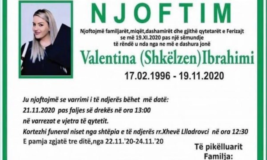 Sot bëhet varrimi i 24-vjeçares nga Ferizaj që vdiq nga leukemia