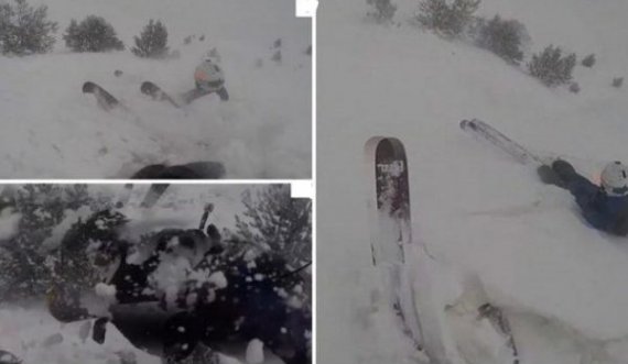 Momenti kur orteku i borës mbulon dy skiatorë