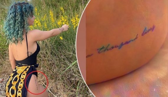 Rina tregon domethënien e tatuazhit që ka në këmbë
