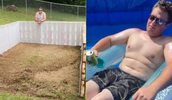  26-vjeçari bëhet viral, ndërtoi një pishinë të madhe në oborr për vetëm 12 orë 
