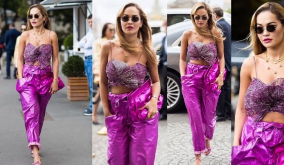 Rita Ora në Paris tërheq vëmendjen me veshjen ngjyrë vjollce 