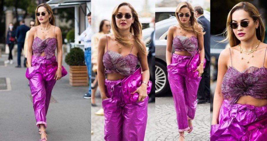 Rita Ora në Paris tërheq vëmendjen me veshjen ngjyrë vjollce 