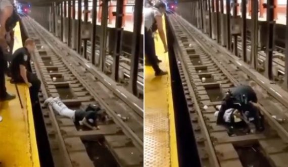  Burri rrëzohet pa ndjenja mbi shina ndërsa treni ishte duke u afruar, oficeri kërcen mbi binarë për ta shpëtuar 