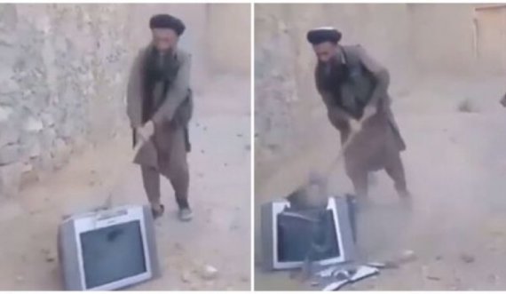 Talebanët e shkatërrojnë televizorin me sëpatë: Është haram 