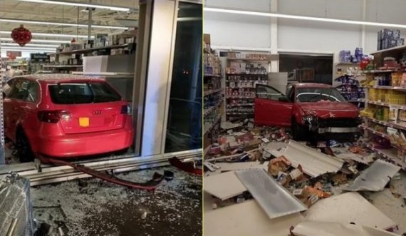 Audi hyn përmes dritares në një shitore, shoferi bëhet objekt talljeje në rrjetet sociale