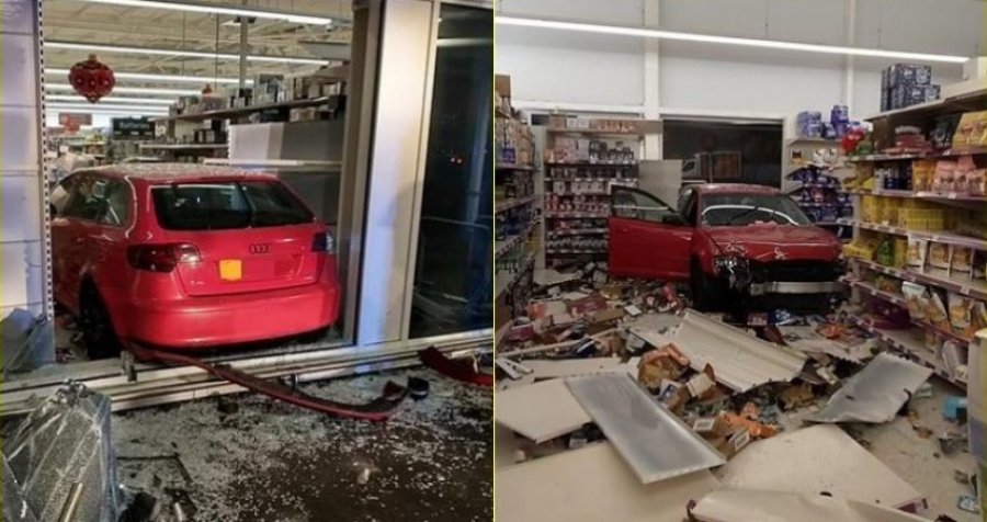Audi hyn përmes dritares në një shitore, shoferi bëhet objekt talljeje në rrjetet sociale