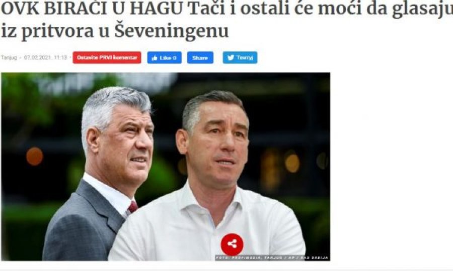 Mediat serbe interesohen nëse Thaçi e ish-luftëtarët e UÇK’së në Hagë do të votojnë në zgjedhjet e 14-shkurtit