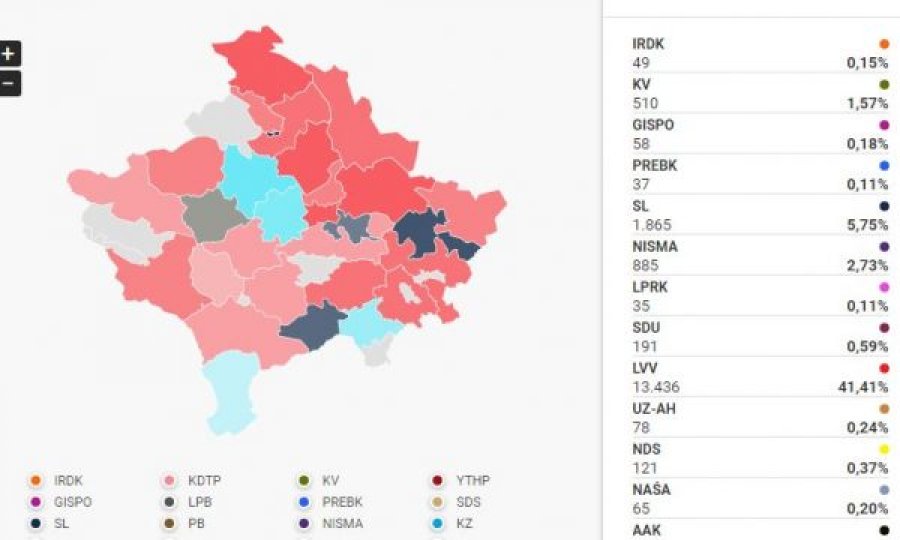 Komunat ku po prin Lëvizja Vetëvendosje