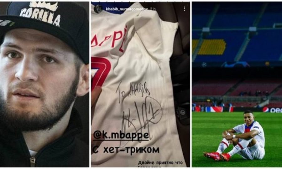 Mbappe ia dhuron Khabibit fanellën e het-trikut kundër Barcelonës