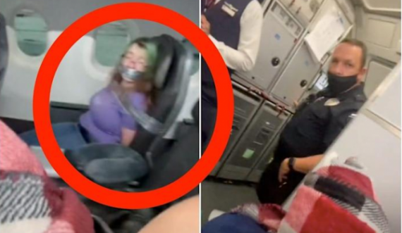 Gruaja lidhet me izolant gjatë fluturimit pasi kafshoi stjuardesën e tentoi të hapte derën e avionit