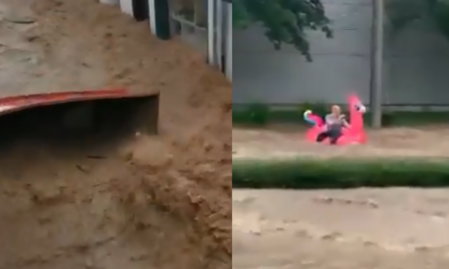 Pamje të reja nga Gjermania, kontejneri i mbeturinave bartet nga uji si të ishte lodër