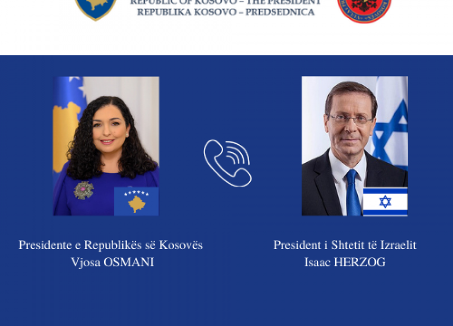 Presidentja Osmani bisedoi me presidentin e Izraelit, pajtohen për realizim të vizitave në Kosovë dhe Izrael