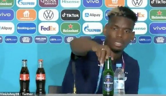 Paul Pogba e heq shishen e birrës nga tryeza e konferencës së Euro 2020