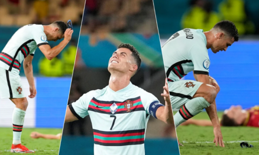  Pamje: Ronaldo e hedh dhe e shkelmon shiritin e kapitenit i mllefosur me eliminimin e Portugalisë nga Euro 2020 