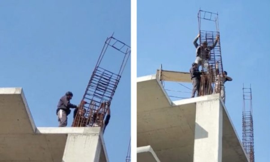  Punëtorët pa asnjë masë mbrojtëse rrezikojnë jetën në maje të ndërtesës në Prishtinë 