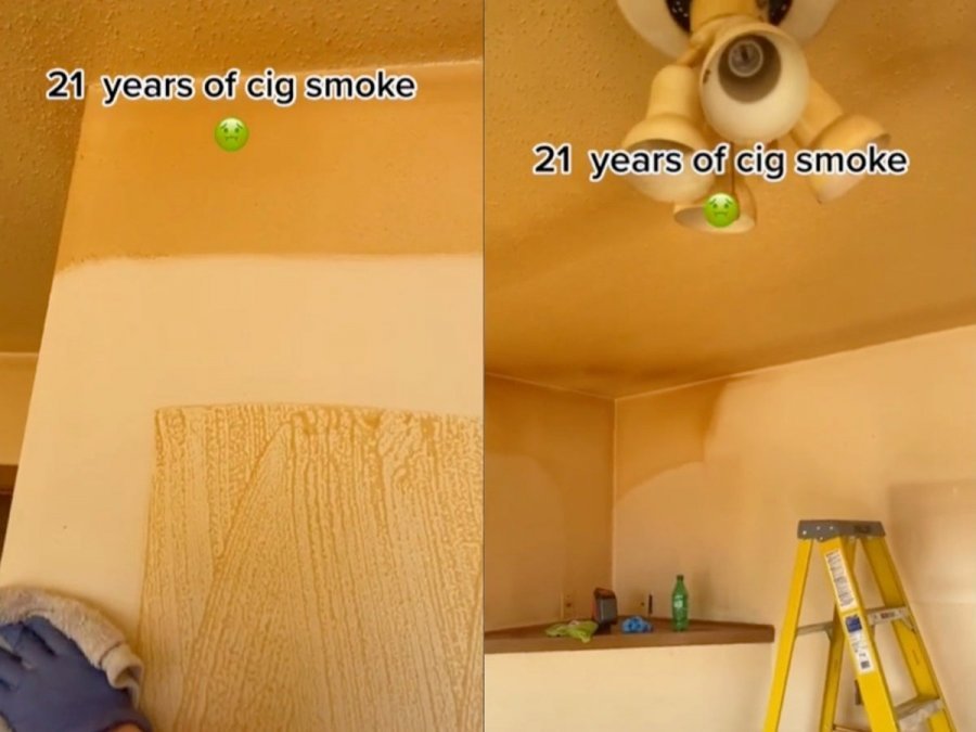 Pasojat e tymit të cigareve/ Gruaja pastron muret dhe zbulon se ato janë të bardha dhe jo portokalli 