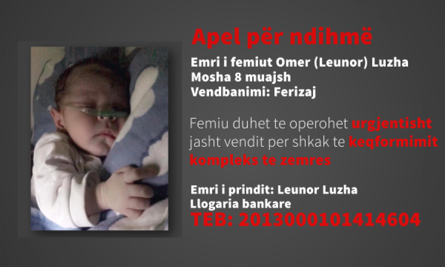 Foshnja nga Ferizaj ka nevojë për ndihmën tuaj, i duhen para për operim në zemër