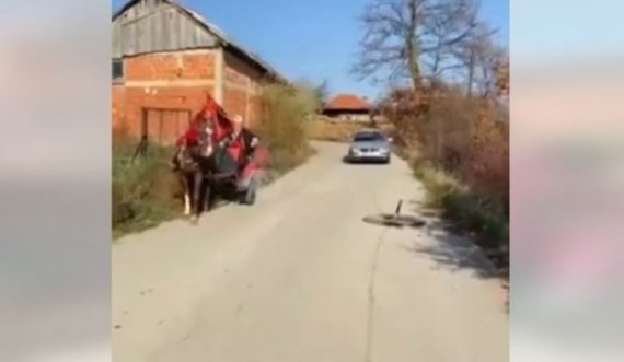 Qytetari shkon me karrocë e kali për të votuar në Podujevë