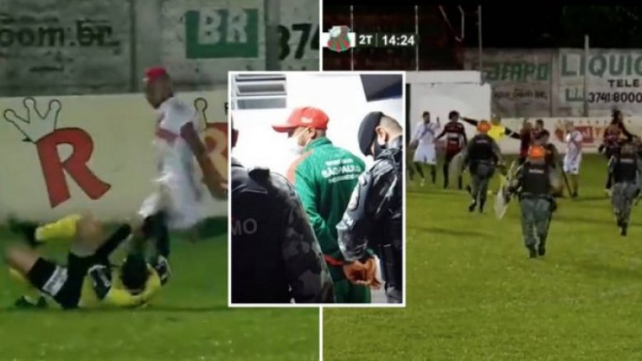 Pamje të ndjeshme: Futbollisti brazilian u arrestua pasi e la gjyqtarin pa ndjenja në sulmin tronditës