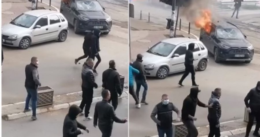 Serbët brohorasin 'Serbia, Serbia', djegin një veturë me targa të Kosovës (Video)