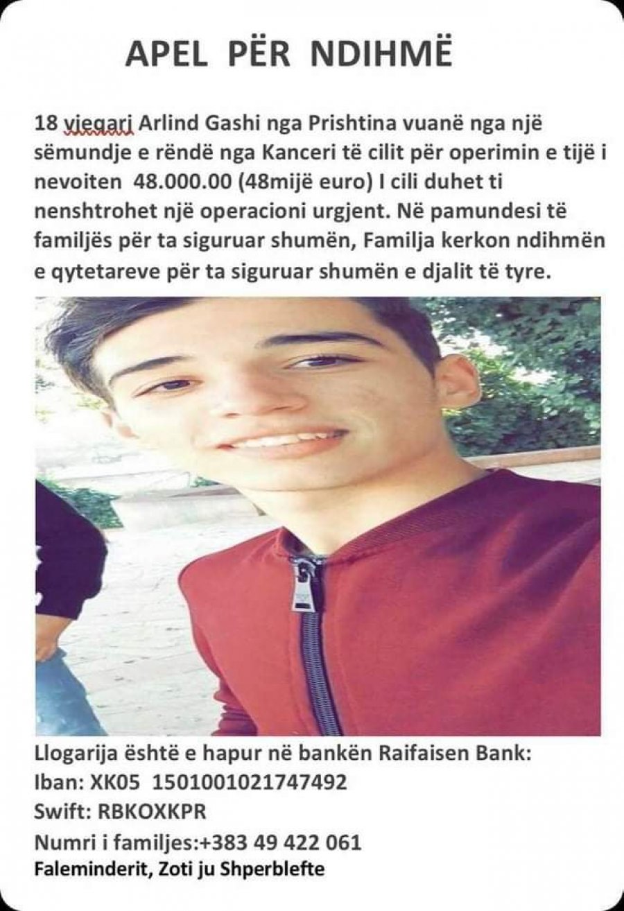 18 vjeçari nga Prishtina ka nevojë për ndihmë, vuan nga kanceri