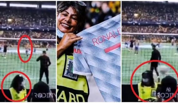 Publikohet momenti kur Ronaldo goditi me top në kokë dhe rrezoi punëtoren e sigurimit të stadiumit
