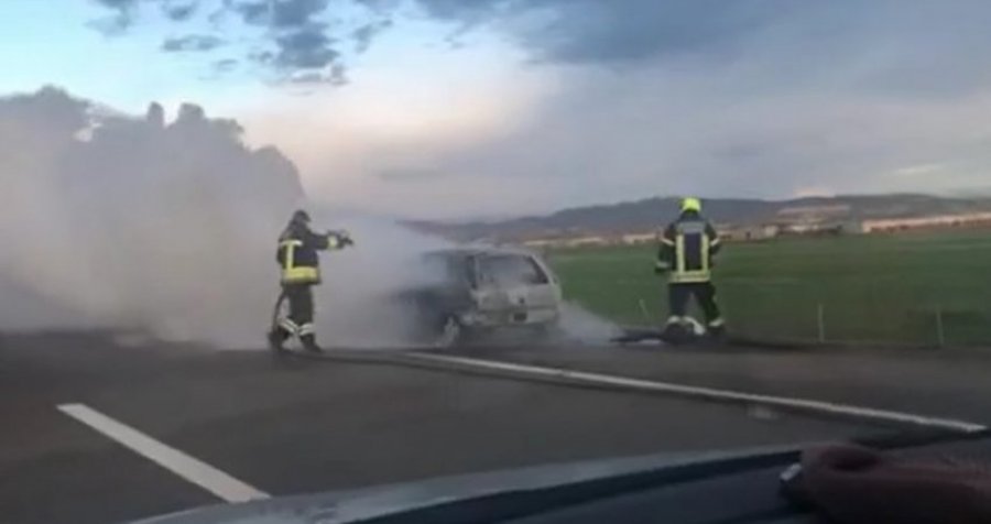 Digjet vetura në autostradën 'Arbën Xhaferi'