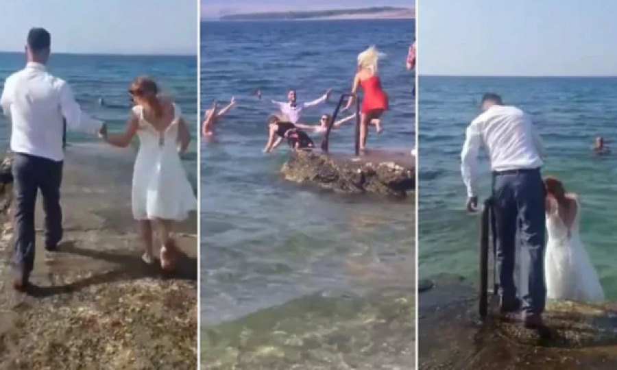 Dasmë e pazakontë në Kroaci, të sapomartuarit dhe dasmorët u hodhën në det pas ceremonisë