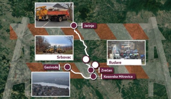 Media serbe publikon harta: Barrikadat janë në pesë vende në veri të Kosovës