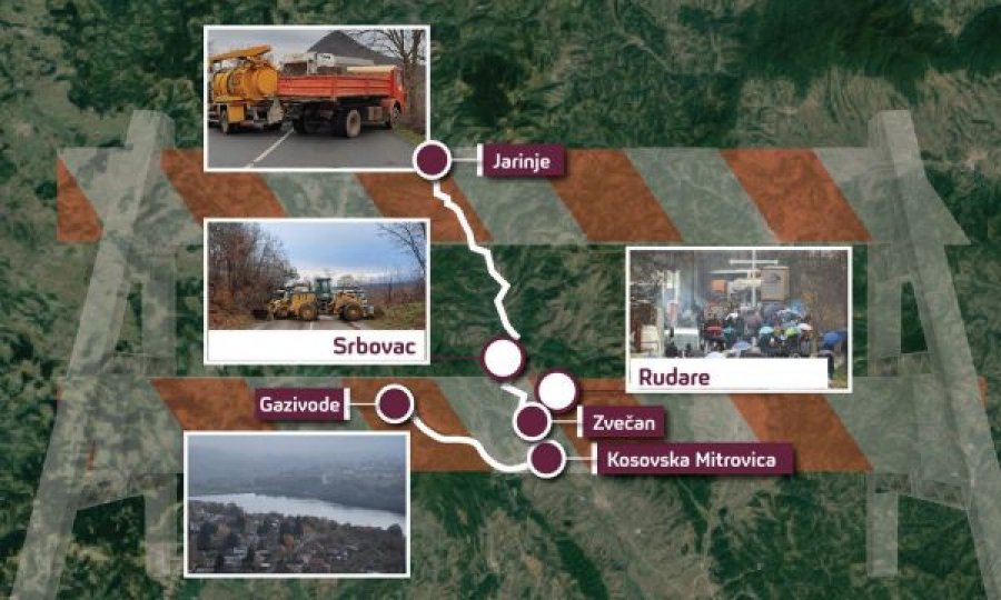 Media serbe publikon harta: Barrikadat janë në pesë vende në veri të Kosovës