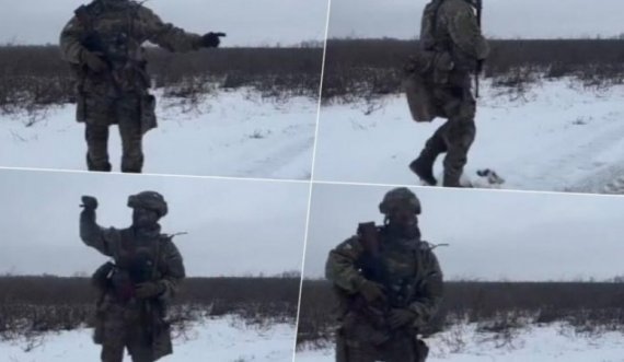 Ky ushtar ukrainas bëhet hit në internet, vallëzon në një terren me borë